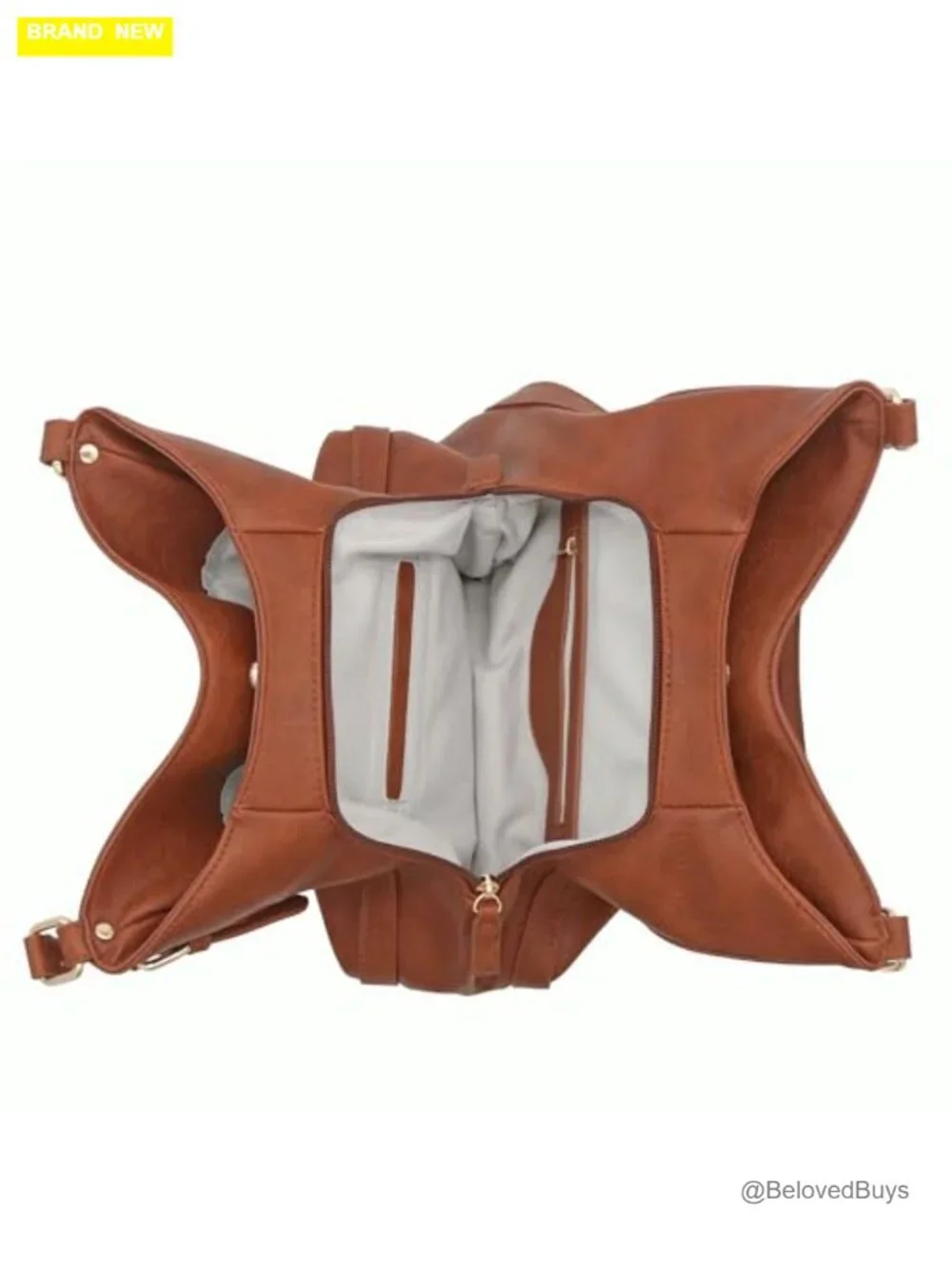 Faux Leather 3 Compartment Medium Hobo Bag with Gold Hardware